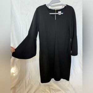 Chico's solid black ponte sheath dress V-neck 3/4 bell sleeves women’s size 2